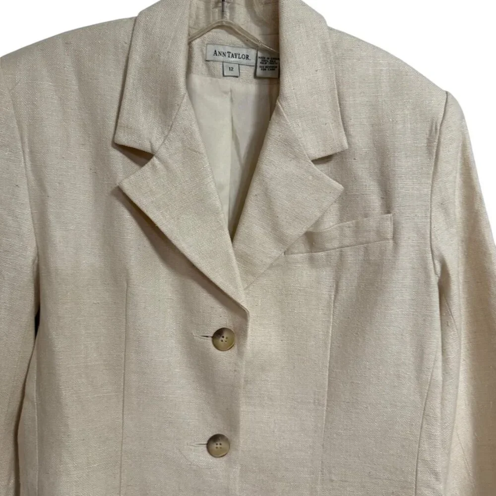 NWOT Ann Taylor Long Silk Cream Blazer SZ 12‎ Quiet Luxury Sustainable